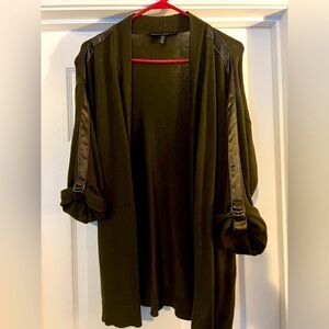 WHBM army green cardigan with ribbon and beaded detailing on sleeves!